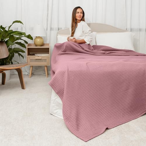 Comfy Cubs Waffle Blanket Twin, 90" x 66" - 100% Cotton Lightweight Breathable Bed Blanket - Soft Textured Thermal Weave for All Seasons – Decorative Cozy Layer for Couch, Sofa, or Bed - Mauve - Image 2