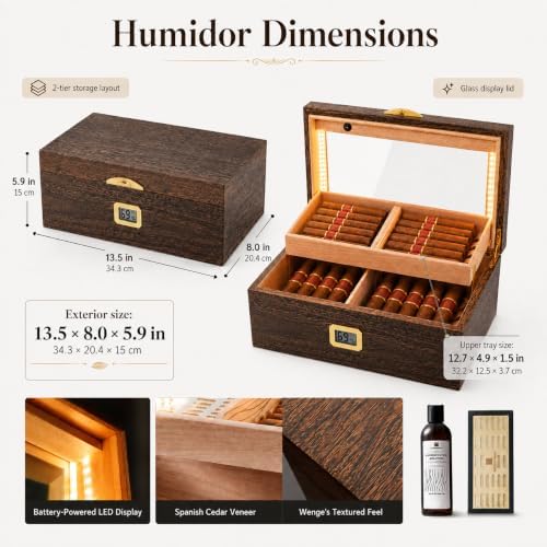 Woodronic Cigar Humidor Box, Glass Top Desktop Humidor - Image 3