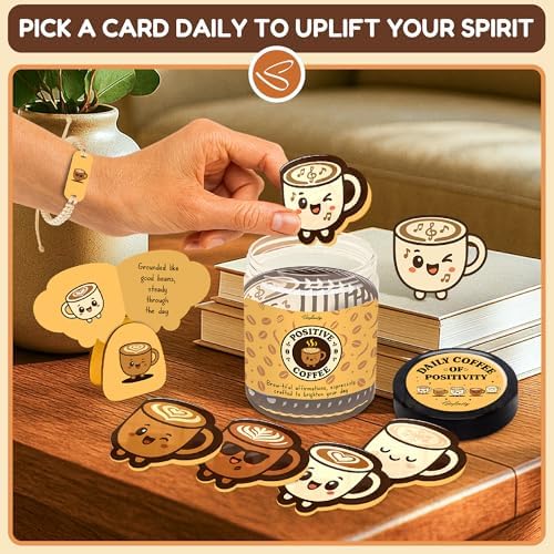 STOFINITY Positive Coffee Jar, 60 Affirmation Cards and Wood Stand - Image 4
