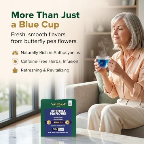 VAHDAM, Butterfly Pea Flower (15 Pyramid Bags) Vegan, Non-GMO | Delicate & Earthy | Direct From Source – Plant-Based Biodegradable | Brew Iced Tea, Cooking, Mocktails & Cocktails - Image 6