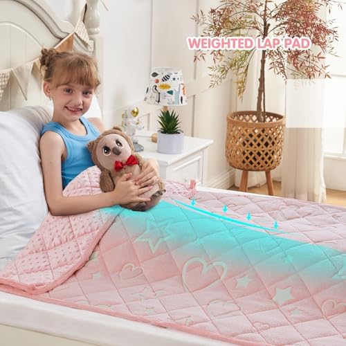 yescool Weighted Blanket 10 Pounds Weighted Lap Blanket, Pink Glow in The Dark Heart Twin Blanket, Warm Minky Weighted Throw Blanket Gifts for 80-110lbs, 40"x60" - Image 3