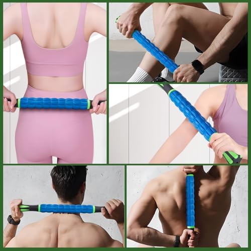 Massage Roller Stick,Muscle Roller Stick for Athletes,Liposuction Massage Roller for Lymphatic Drainage, for Relief Muscle Soreness,Trigger Points,Help Runner Legs,Back Recovery(Green & Blue) - Image 5