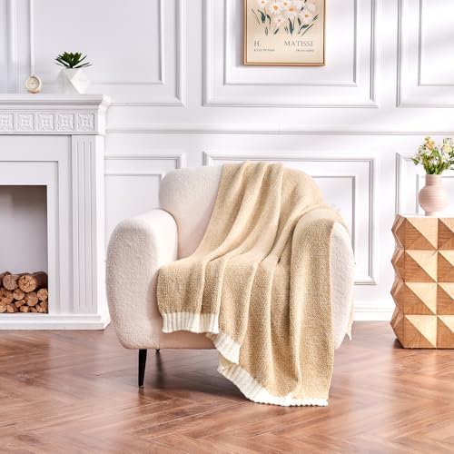 CozeCube Reversible Knitted Throw Blanket, Beige White Melange 60"x80" - Image 2