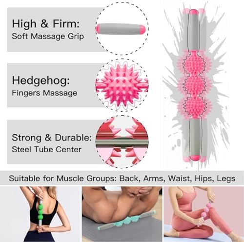 Cellulite Massager, Fascia Blaster for Cellulite, Muscle Roller Stick Lymphatic Drainage Massager for Relif Body Sorness, Trigger Points, Sports Legs, Back Recovery, Rose Red - Image 3