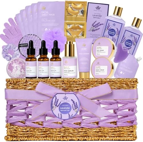 Gifts for Women, 32 Pcs Lavender Bath & Body Gifts Basket Set for Women by RAROSAACCA