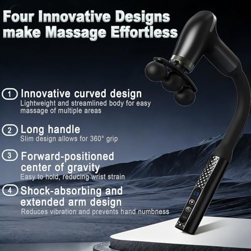 Massage Gun with Upgraded Extension Handle, Massage Gun Deep Tissue - Back Massager for Relief Deep Tissue, Muscles/Neck/Shoulders/Waist/Legs Massager,5 Replaceable Heads&9 Speed Levels (Black) - Image 3