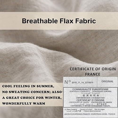 Simple&Opulence 100% Linen Duvet Cover Set with Embroidery Border Washed - 3 Pieces (1 Duvet Cover with 2 Pillow Shams) with Button Closure Soft Breathable Farmhouse - Linen, Queen Size - Image 2