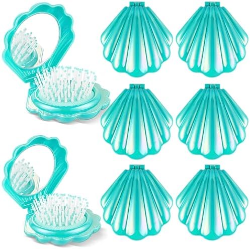 8 Pcs Foldable Travel Shell Hair Brush with Mirror by Unknown