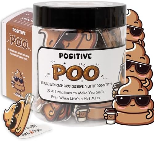 Positive Poo Jar – Funny Gag Gift for Men Women Teens 60 Hilarious Affirmations Cards, Unique Birthday Graduation Gifts for Daughter Son End of Year Student Gift Mothers Day Gifts for Mom Daughter by KATINAT