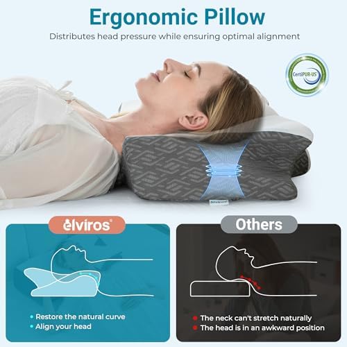 Elviros Cervical Neck Memory Foam Pillow with Removable Cooling Pillowcase - Image 2