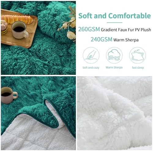 yescool Weighted Blanket for Adults (15 lbs, 60" x 80", Kelly Green) Heavy Blanket for Sleeping Perfect for 140-160 lbs, Queen Size Faux Fur Blanket with Premium Glass Bead, Machine Washable - Image 3