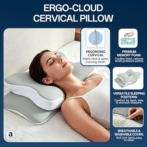 Pillow for Neck Pain Relief, Cooling Memory Foam Cervical Contour Support - Image 3