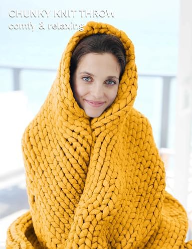 YnM Chunky Throw Blanket, Medium-Weight, Hand Knitted, Skin Friendly, Ventilated and Breathable, Machine Washable, Home Décor Piece for Couch, Sofa and Bed (Yellow Fusion, 40x50 Inch) - Image 3