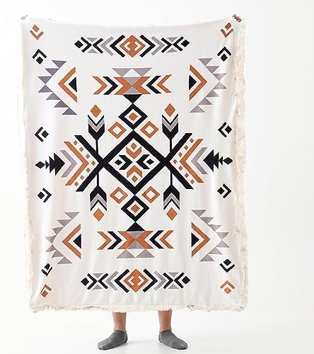 Luxury Plush Faux Fur Throw Blanket with Aztec Pattern, Super Warm, Fuzzy, Elegant, Fluffy Decoration Blanket for Couch, Armchair, Sofa and Bed, 60''x 80'', Cream - Image 4