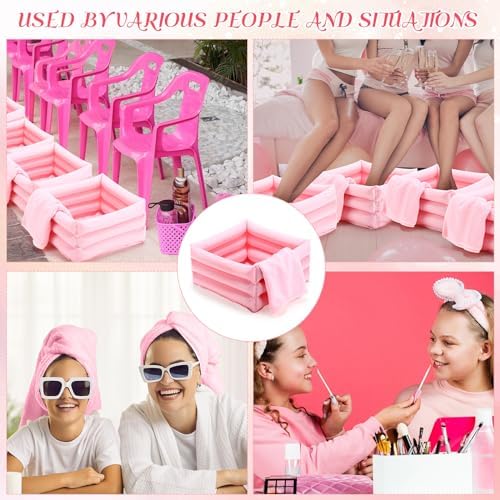 FillTouch 12 Pcs Foot Spa Kit for Girls Kids 12.5''x12.5''x8.3'' Foot Care Bath and 12''x28'' Hand Towels Washbasin Salon Towels Portable for Sleepover Spa Swim Birthday Party Supplies(Light Pink) - Image 7