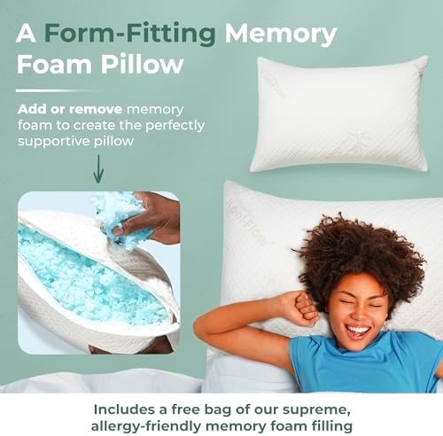Snuggle-Pedic Adjustable Gel Cooling Pillow - Shredded Memory Foam Pillows for Side, Stomach & Back Sleepers - Keeps Shape - College Dorm Room Essentials for Girls and Guys - Standard - Image 3