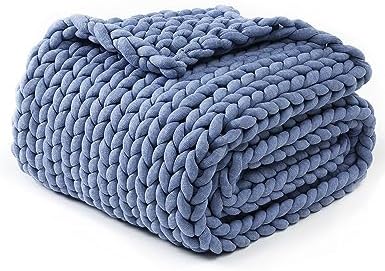 YnM Chunky Throw Blanket, Medium-Weight, Hand Knitted, Skin Friendly, Ventilated and Breathable, Machine Washable, Home Décor Piece for Couch, Sofa and Bed (Cerulean Blue, 50x70 Inch) by YNM