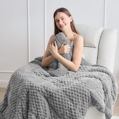 Fleece Weighted Blanket for Adults 48" x 72" 15lbs Fuzzy Blankets, Grey by WemoreDirect