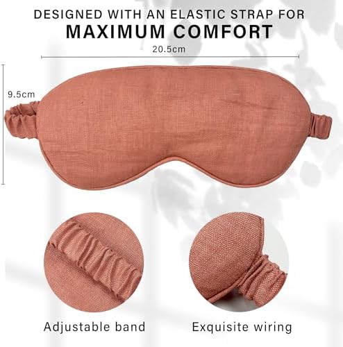 Eye mask Pure Linen Sleep Mask with Elastic Band, No Pressure On Eyes,Side Sleeper Eye Cover Organic Cotton Core Blindfold,Napping & Yoga Travel Essentials (Terrocota) - Image 2
