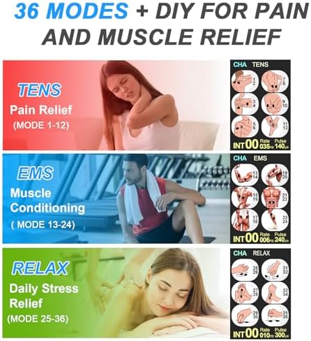 TENS EMS Unit Muscle Stimulator for Pain Relief Therapy - 4 in 1 TENS EMS Relax Custom Frequency+Pulse - Muscle Massager 36 Modes 20 Intensity, Memory & Favorites Function, 3.8" Color Display - Gray - Image 2