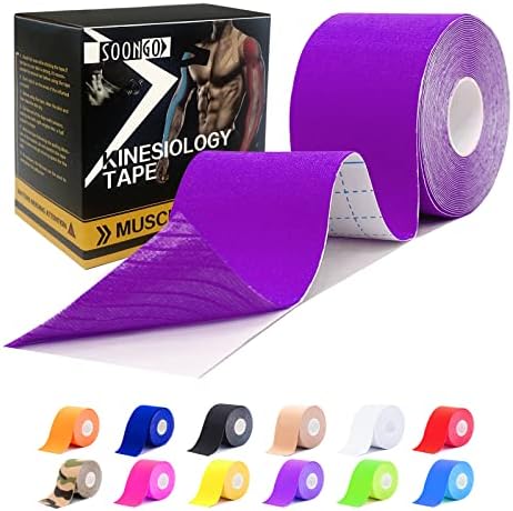 SOON GO Kinesiology Tape Pro 1/2/5 Rolls, 2 Inch High Elasticity Sports Tape Therapeutic Pain Relief–Physio Tape for Muscle Recovery & Joint Support, Waterproof & Hypoallergenic & Breathable–Purple by SOON+GO