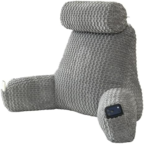 Reading Pillow for Bed with Adjustable Neck Support,XXL Gray Corduroy by Wervity