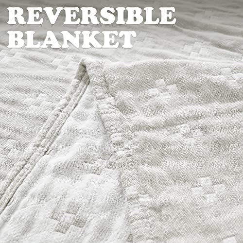 jinchan 100% Cotton Muslin Blanket Twin Boho Throw Blanket 50x60 Oatmeal - Image 4