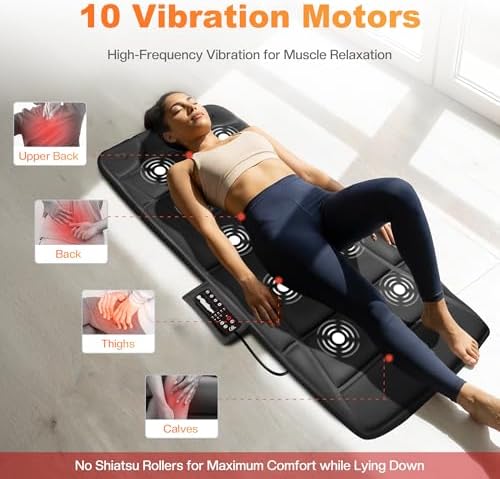 CILI Massage Mat Full Body,Massager Chair Pad,10 Vibration Motors & 5 Massage Modes,Back Massager for Bed,Massage Mattress Pad for Back,Heating Pad with Auto Shut Off - Image 2