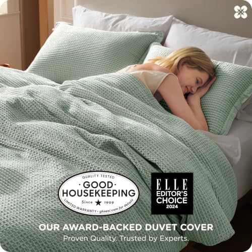 Bedsure PureWoven 3 Pieces 100% Cotton Waffle Weave Duvet Cover Set, King - Image 2