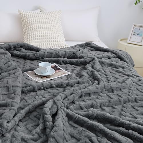 Aganear Fleece Throw Blanket for Bed Couch 90"x90" Grey - Image 5