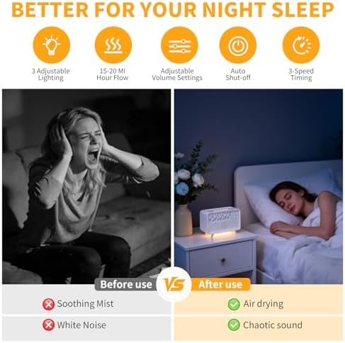 4-in-1 White Noise Sleep Sound Machine with Humidifier, Diffuser, Bluetooth Speaker & Night Light, 8 Natural Sounds, USB Powered, Timer, Sound Machine for Sleeping Adults and Baby, Bedroom, Yoga - Image 2