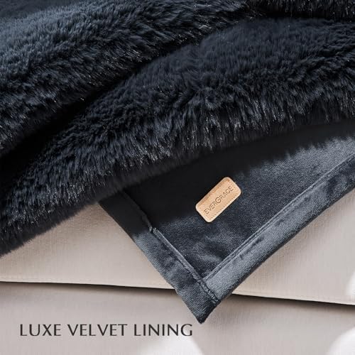 EVERGRACEHOME Faux Chinchilla Fur Throw Blanket, 50"x60", Stormy Blue Mink - Image 7