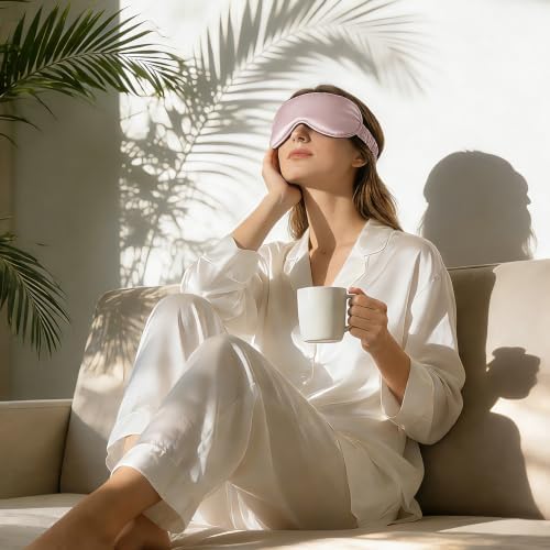 ZIMASILK 100% 22 Momme Pure Mulberry Silk Sleep Mask,Filled with 100% Mulberry Silk,Silk Wrapping Strap- Super Soft & Comfortable Sleep Eye Mask for Sleeping (Light Plum) - Image 6