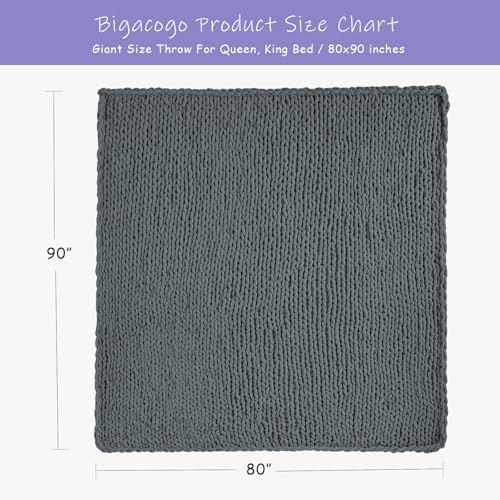 Bigacogo Chunky Knit Throw Blanket for Couch, 80x90 inches, Iron Gray - Image 2
