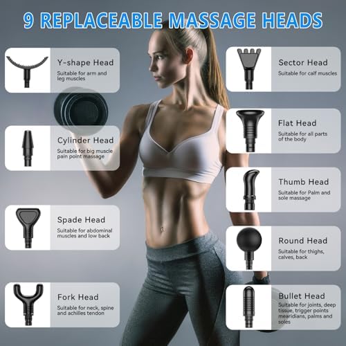 APHERMA Massage Gun, Muscle Massage Gun for Athletes Handheld Electric Deep Tissue Back Massager, Percussion Massage Device for Pain Relief with 30 Speed Levels 9 Heads Black - Image 5