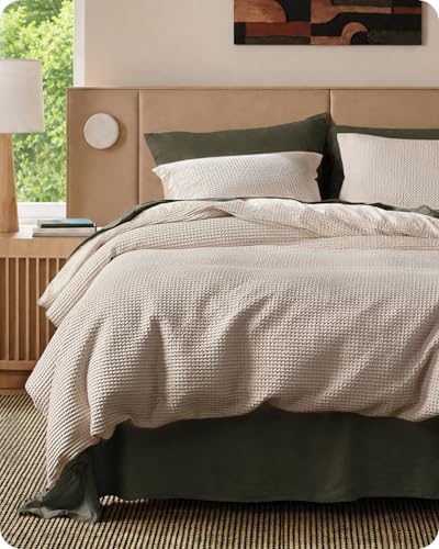Bedsure PureWoven 3 Pieces 100% Cotton Waffle Duvet Cover Set, King, Linen by Unknown