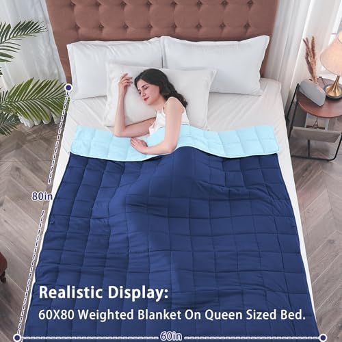 yescool Weighted Blanket for Adults (15 lbs, 60" x 80", Navy & Blue) Cooling Heavy Blanket for Sleeping Perfect for 140-160 lbs, Queen Size Breathable Blanket with Premium Glass Bead, Machine Washable - Image 3