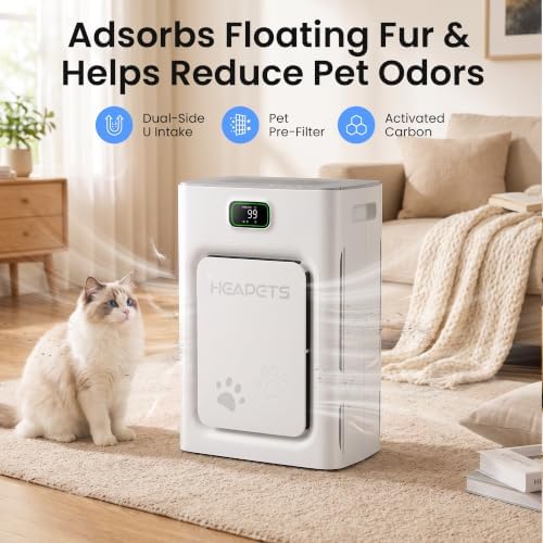 Pet Air Purifier for Home Large Room 2500 Sq Ft, H13 HEPA Double-Sided Filter with Washable Pre-filter, Adsorbs Pet Hair Dander Odor Allergies Smoke Dust,PM2.5 Air Quality Monitor,Auto Mode,P358 Grey - Image 2