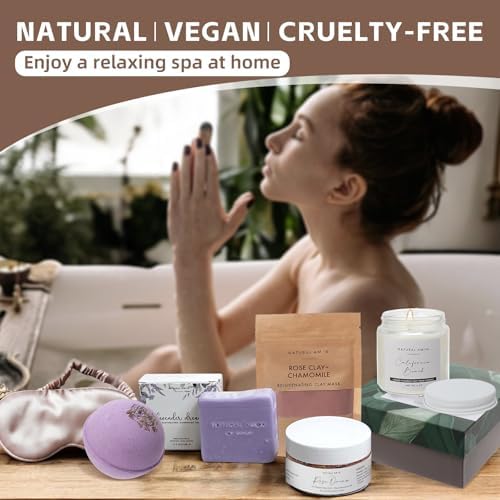 Natural Amor Handmade Bath Body Gift Set,6 pcs Self Care Gift for Women,Includes Soap Bar, Bath Bomb, Clay Mask, Candle- Thank you Gift for Pampering - Image 2