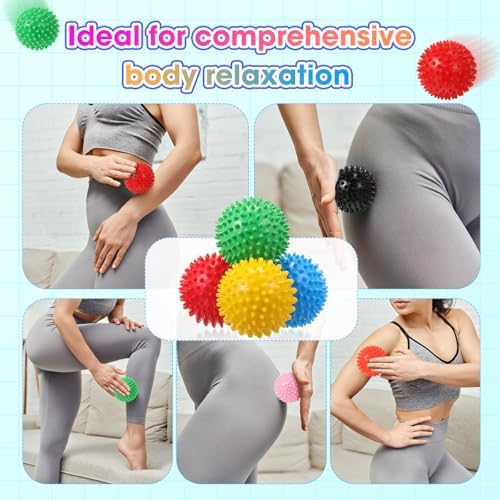 Liliful 20 Pcs Spiky Massage Balls for Feet, Back, Hand Massage Roller Squeeze Balls Plantar Fasciitis Ball Bulk for Foot Hand Therapy, 10 Colors 3 Inch Multipack - Image 6