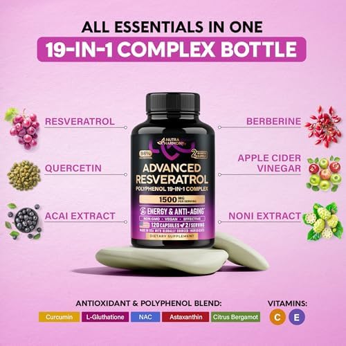 Resveratrol + Berberine, Quercetin, ACV, Acai & Noni Supplement - 120 Caps - Image 5