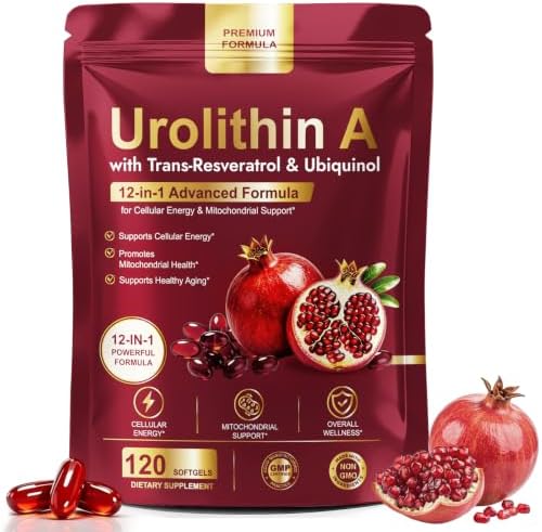 Urolithin A Supplement with NAD+, Resveratrol, CoQ10 & PQQ, High Potency 12-in-1 Longevity Formula, Mitochondrial Support for Healthy Aging, Energy & Muscle Strength, 120 Softgels by Unknown