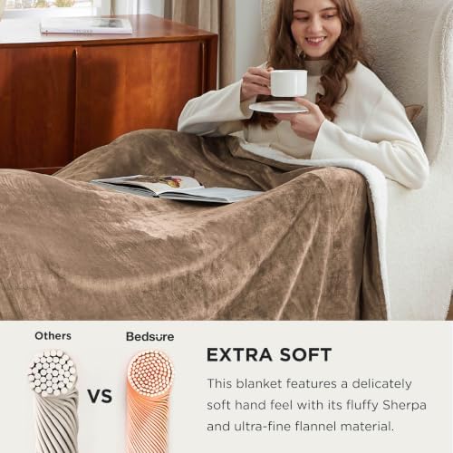 Bedsure GentleSoft Sherpa Fleece Cal King Blankets for Bed, Non-Heated, Thick and Warm Oversized Throw for Women and Men, Soft Fuzzy Plush Large Blanket for Winter, Camel, 112x98 Inches - Image 4