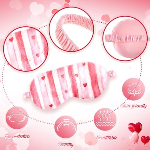 Cuffbow 6 Pack Fuzzy Sleep Masks Plush Eye Mask,Heart,Pink - Image 3