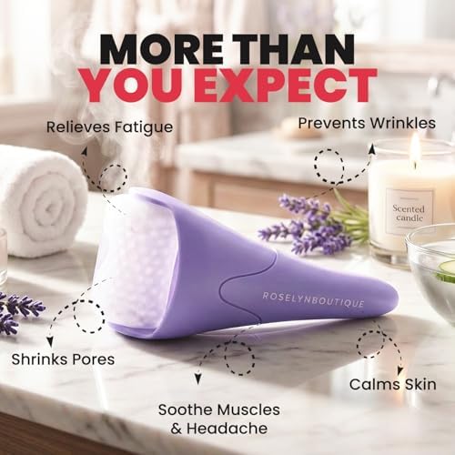 ROSELYNBOUTIQUE Ice Roller for Face & Gua Sha Facial Tools for Wrinkles Fine Lines Puffiness - Facial Massager Skin Care Tools Self Care Gifts for Men Women (Purple) - Image 5