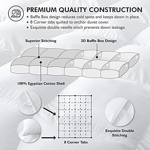 Luxurious King/California King Size Goose Down Fiber Waterfowl Feather Fiber Comforter Duvet, 100% Cotton Cover, 58 oz. Fill Weight, Baffle Box Design, White Solid - Image 4