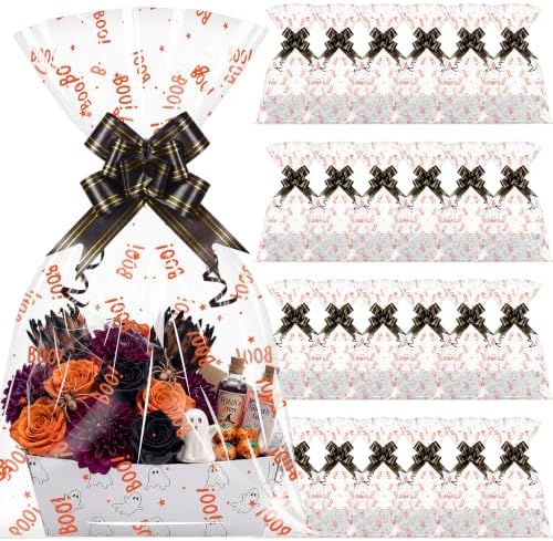 Maitys 24 Sets Halloween Empty Gift Baskets Bulk with Boo Cellophane Bags by Maitys