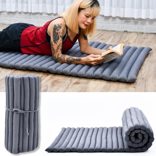 Leewadee - Foldable Floor Mattress - Japanese Roll Up Futon -Trifold Tatami Mat- Guest Floor Bed - Camping Mattress - Thai Massage Mat, Kapok Filled, 75 x 28 inches, Anthracite by Leewadee