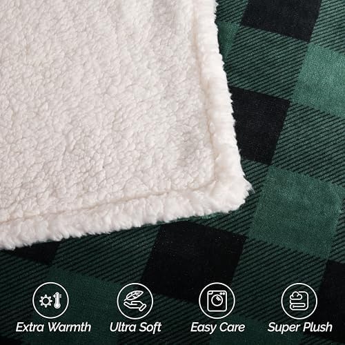 Elegant Comfort Ultra Soft Reversible Buffalo Plaid Flannel Sherpa Blanket - Cozy Silky Checkered Fleece Throw for Couch, Bed - Plush Fuzzy Warm Winter Blanket for Gift, Twin, Green - Image 6