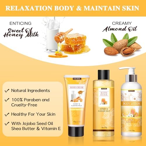 Birthday Gifts for Women, 9PCS Almond Milk & Honey Bath and Body Gifts Set - Image 5